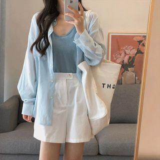 Plain Shirt Jacket / Shorts / Tank Top / Set