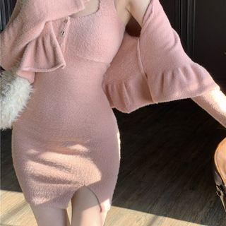 Halter Knit Sheath Dress / Cropped Cardigan