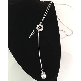 Faux Pearl Long Necklace Platinum - One Size