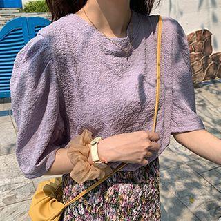 Plain Ruched Short-sleeve Blouse