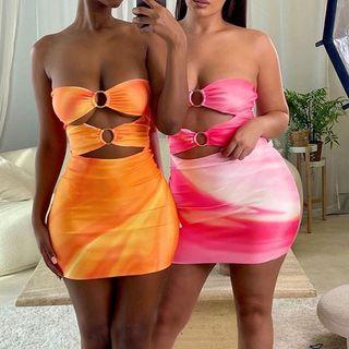 Tie-dye Off-shoulder Mini Bodycon Dress