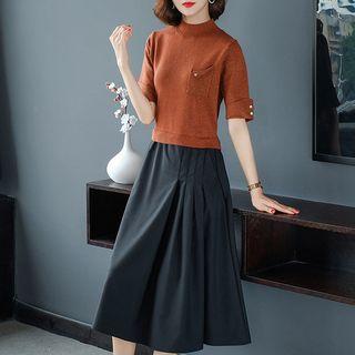 Mock Two-piece Short-sleeve Midi Knit Dress
