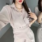 Elbow-sleeve Maxi Wrap Shirtdress
