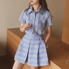 Set: Printed Short-sleeve Shirt + Wide Leg Shorts