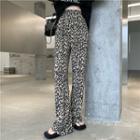Embossed Leopard-print Straight-cut Pants