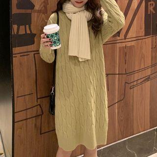 Long-sleeve Cable-knit Sweater Dress
