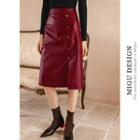 Faux-leather Midi Straight-fit Skirt