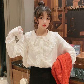 Ruffled Lace Blouse White - One Size