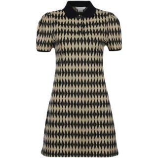 Short-sleeve Polo Collar Argyle Mini A-line Dress