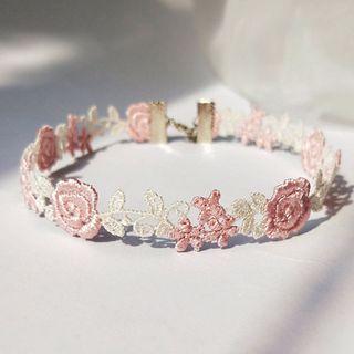Flower Lace Choker Pink - One Size