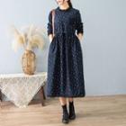 Long-sleeve Lace Trim Floral Print Midi Dress