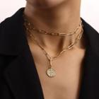 Disc Pendant Layered Alloy Necklace 1 Pc - Gold - One Size