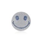 Simple Personality Geometric Round Smiley Face Brooch With Blue Cubic Zirconia Silver - One Size