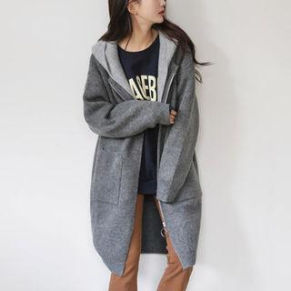 Hooded Wool Blend Long Zip Cardigan