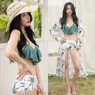 Set: Pineapple Print Frilled Bikini + Cover-up