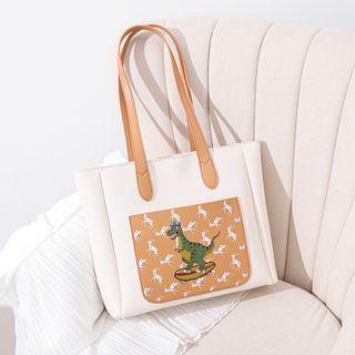 Dinosaur Print Faux Leather Tote Bag