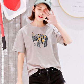 Short-sleeve Elephant Print T-shirt