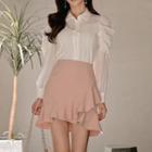 Set: Ruffle-trim Shirt + Mini A-line Skirt