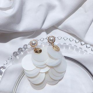 Faux Pearl Love Disc Dangle Earring