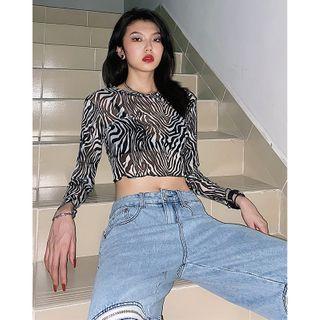 Long-sleeve Zebra Print T-shirt Zebra Print T-shirt - One Size
