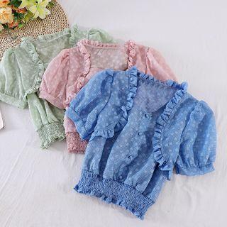 Square-neck Short-sleeve Dot Top