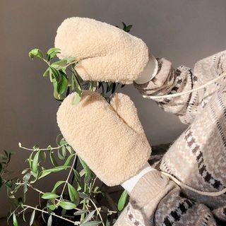 Faux-shearling Gloves With Strap