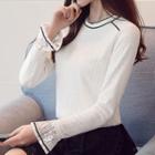 Bell-sleeve Contrast-trim Lace Blouse