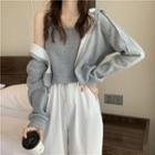 Hooded Loose-fit Jacket / Plain Camisole