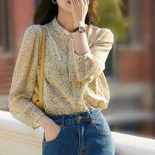 Elbow-sleeve Floral A-line Dress / Blouse