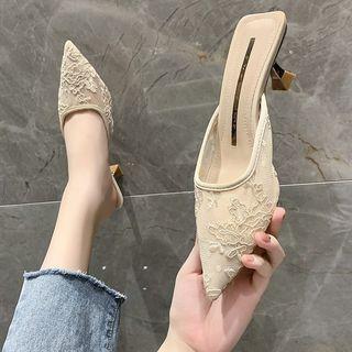 Kitten-heel Lace Mules