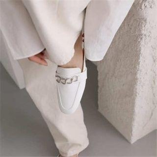 Chain-detail Flat Mule Loafers