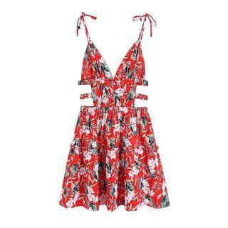 Spaghetti Strap Floral Print Cutout Mini Sundress