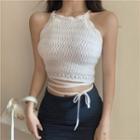 Knit Cropped Camisole Top White - One Size