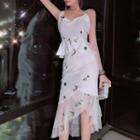 Set: Sleeveless Embroidered Top + Fitted Skirt