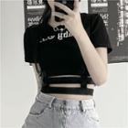 Short-sleeve Lettering Cutout Cropped T-shirt
