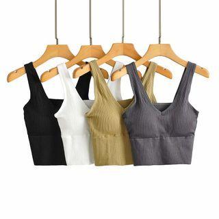 V-neck Ribbed Knit Crop Tank Top