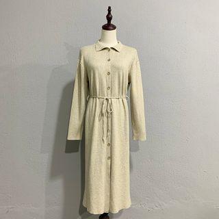 Long-sleeve Tie-waist Midi A-line Shirtdress As Shown In Figure - One Size