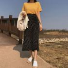 Band-waist Ruched Dotted Long Skirt