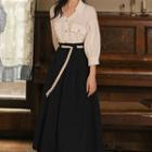Set: Collared Blouse + Maxi A-line Skirt