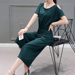 Short-sleeve Buttoned Jumpsuit