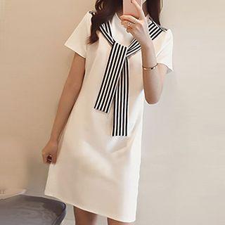 Mock Tie-neck Sweater T-shirt Dress