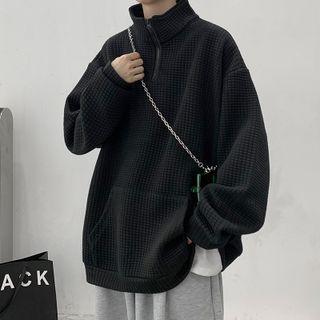 Zip Collar Waffle Sweatshirt