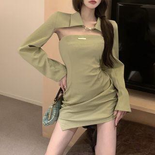 Strapless Mini Sheath Dress / Long-sleeve Shrug