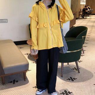 Ruffle Trim Hooded Zip-up Jacket