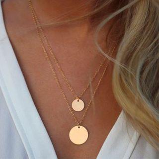 Alloy Disc Pendant Layered Necklace Gold - One Size