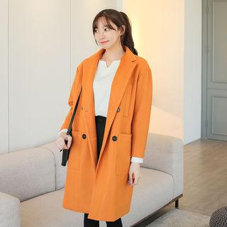 Lapelled Double-breasted Wool Blend Coat