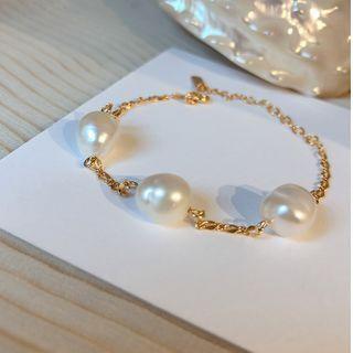 925 Sterling Silver Pearl Bracelet 925 Silver - Faux Pearl Bracelet - Gold - One Size