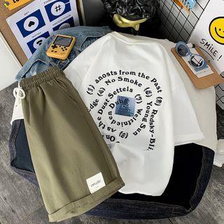 Letter Printed Short-sleeve T-shirt / High-waist Applique Shorts