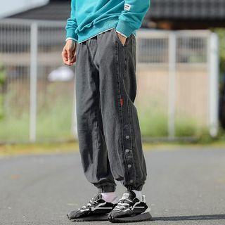 Washed Side-button Jeans
