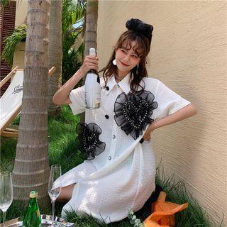 Ruffle Mesh Applique Midi Shirtdress